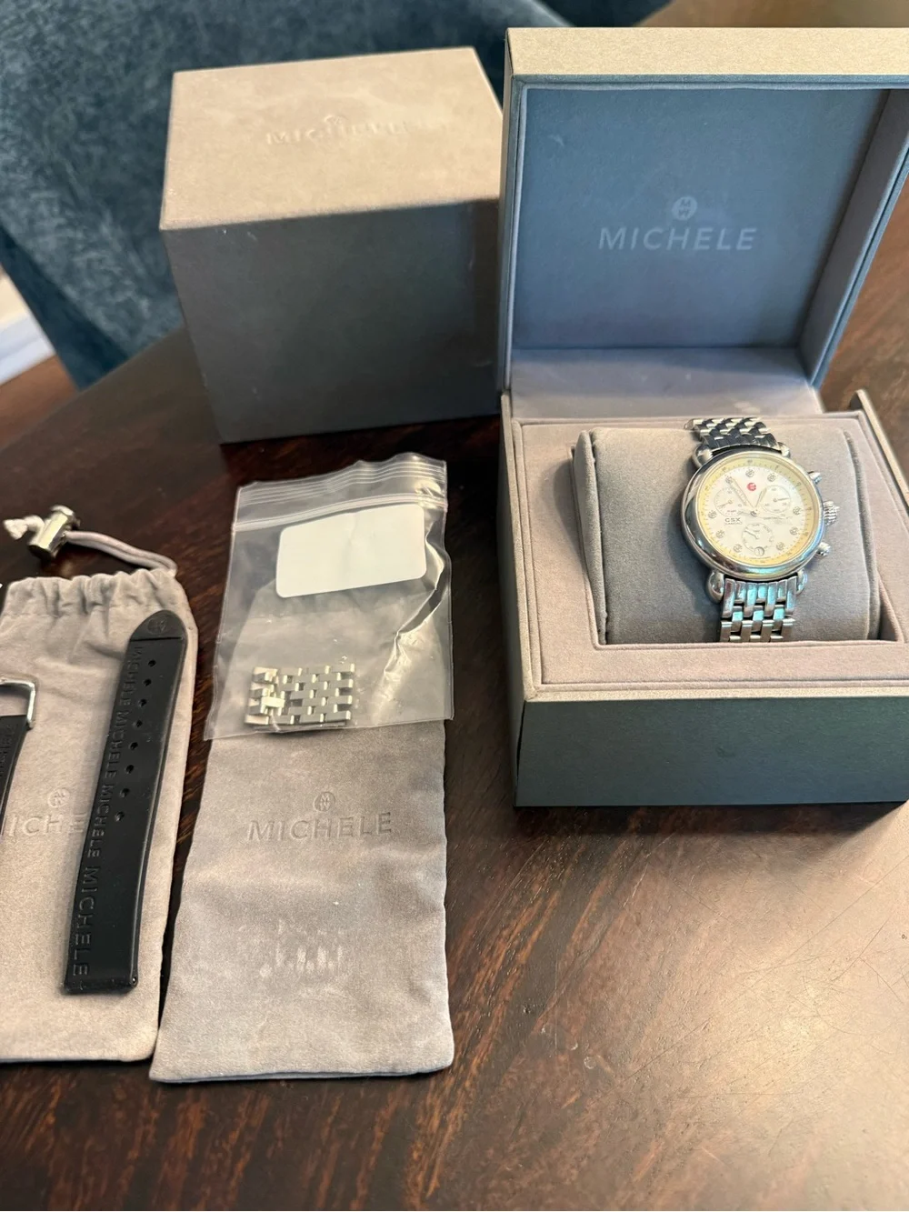 Michele women’s diamond chrono watch with bonus sports strap